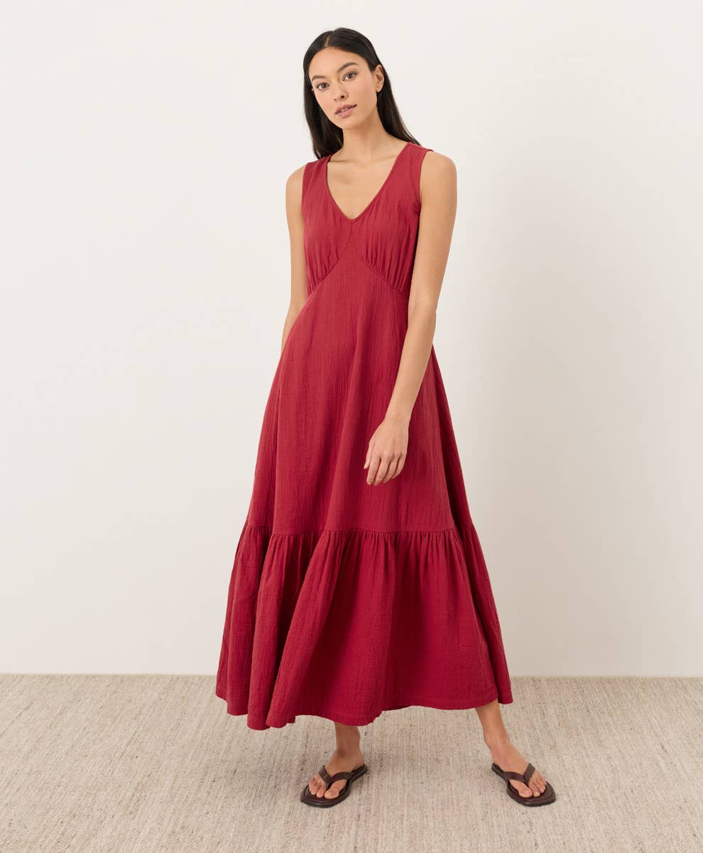 Organic Coastal Double Gauze Beach To Brunch Dress Poppy Red / Medium Organic Coastal Double Gauze Beach To Brunch Dress Poppy Red / Medium