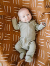 Cotton Ribbed Zipper Footies in Green