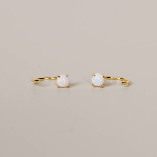 Huggies Earrings in White Opal