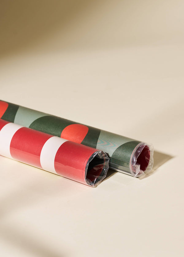 Olive and Red Stripe Double Sided Gift Wrap (set of 3 sheets)