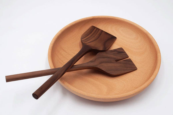 13” Walnut Wooden Salad Server Set - Serving Utensils