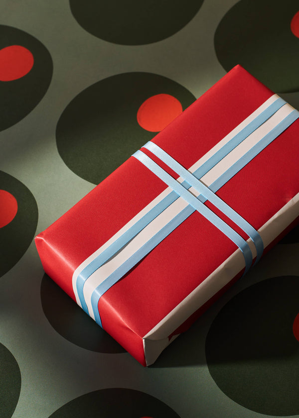 Olive and Red Stripe Double Sided Gift Wrap (set of 3 sheets)