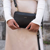 Pebbled Leather Crossbody Wallet in Black