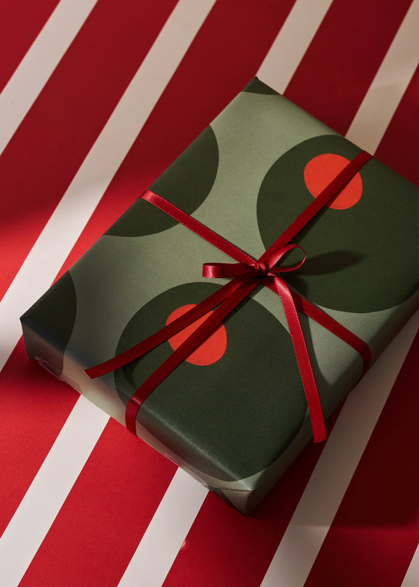 Olive and Red Stripe Double Sided Gift Wrap (set of 3 sheets)