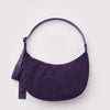 A dark purple nylon half moon crossbody back against a white background.