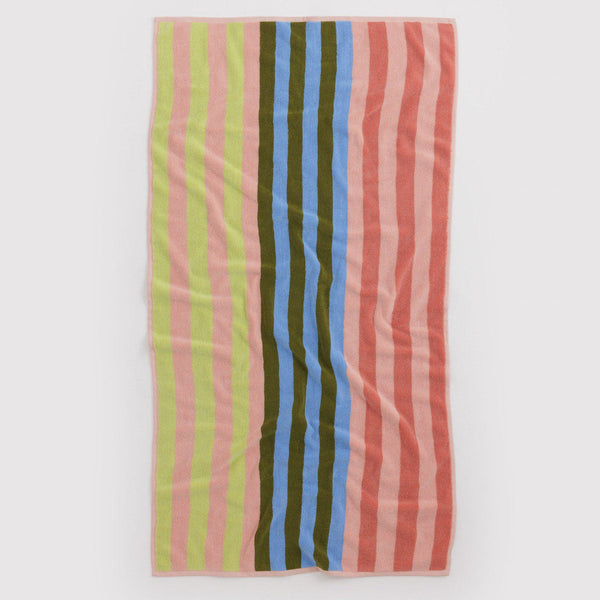 Striped towel with multicolor pattern on a white background