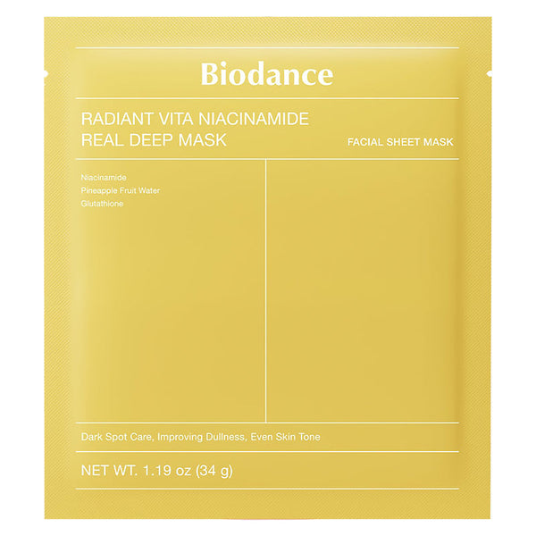 Biodance Radiant Vita Niacinamide Real Deep Mask packaging on a white background