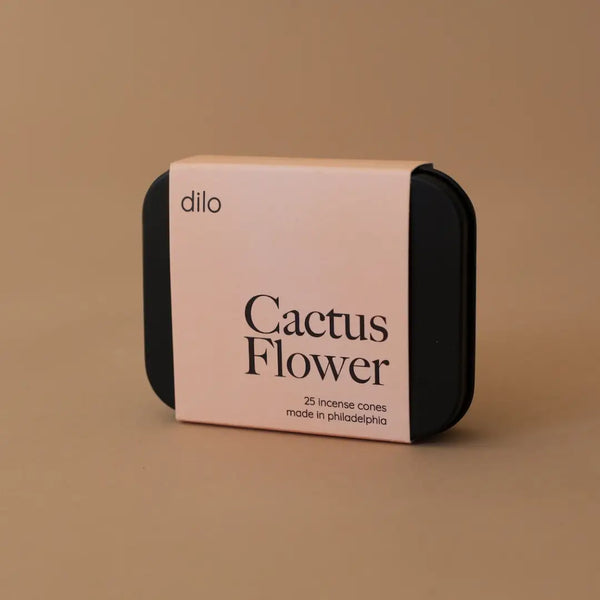 Cactus Flower incense cones packaging with 'dilo' branding on a beige background