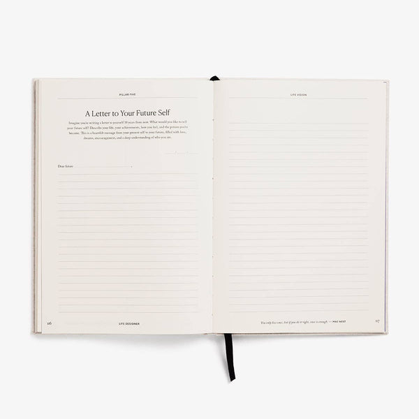 Open book with a letter titled 'A Letter to Your Future Self' on a white background