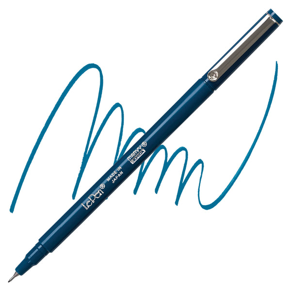 Blue pen with a signature-style stroke on a white background