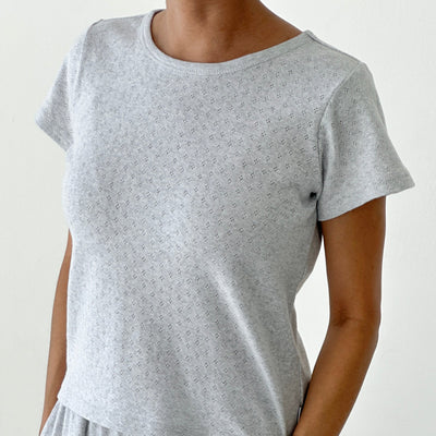 Pointelle Babe Tee in Icy Grey