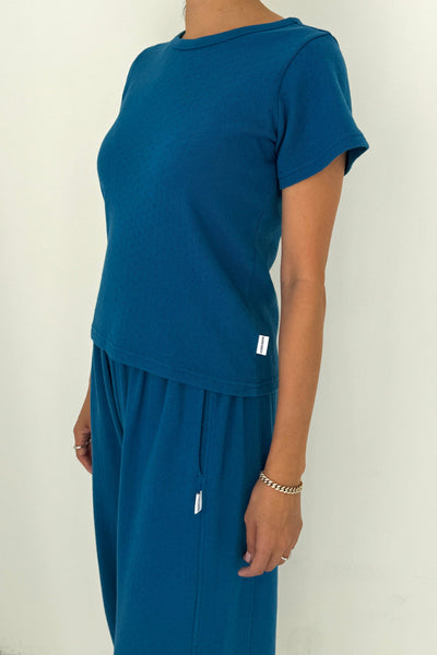 Pointelle Babe Tee in Sea Blue