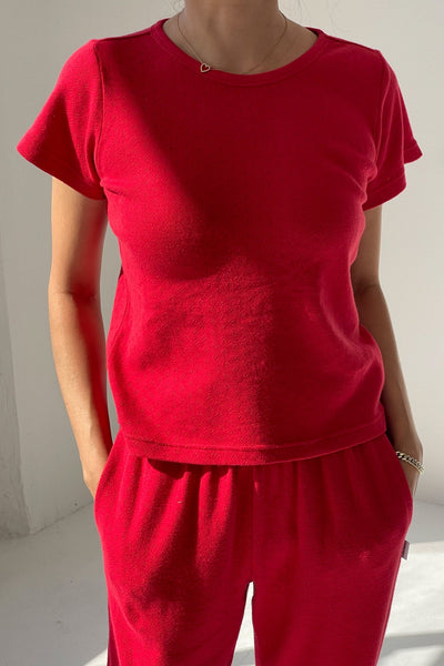 Pointelle Babe Tee in Red Apple