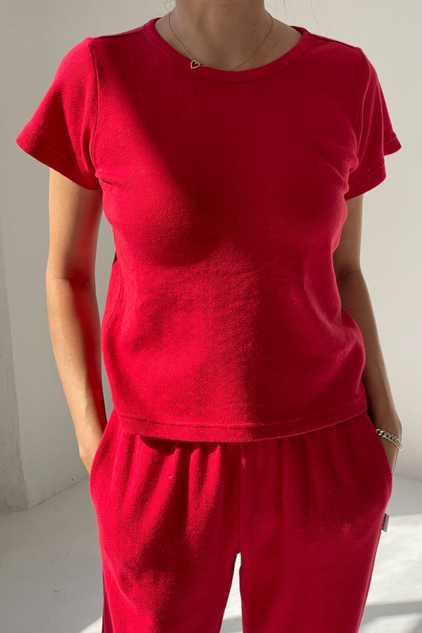 Pointelle Babe Tee in Red Apple