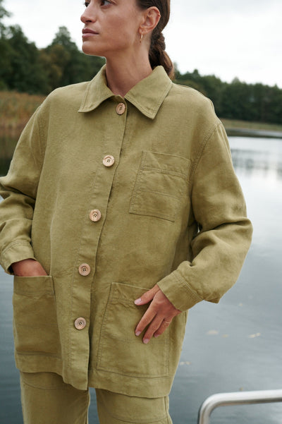 Bill Heavy Linen Jacket in Olive