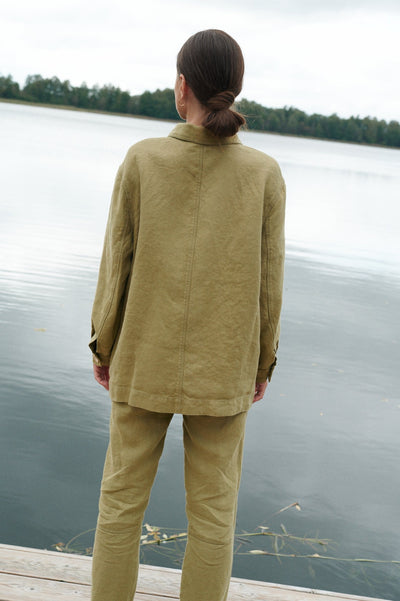 Bill Heavy Linen Jacket in Olive