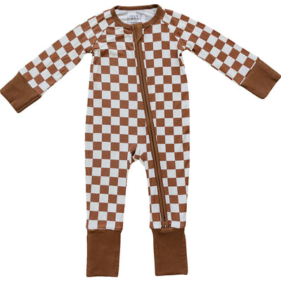 Rust Checkered Ribbed Zipper Jammies