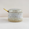 Satin Oatmeal Spice Cellar with Tiny Gold Spoon