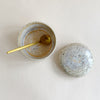 Satin Oatmeal Spice Cellar with Tiny Gold Spoon