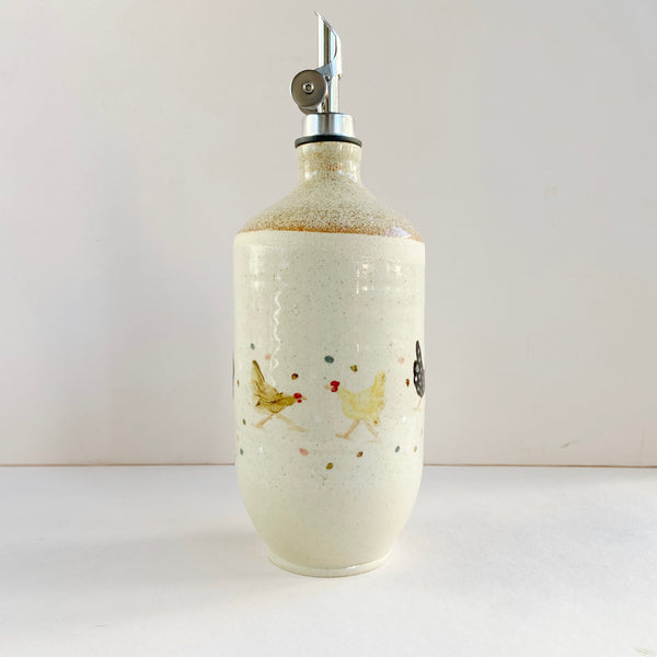 Large Ceramic Oil Cruet in Chicken Print