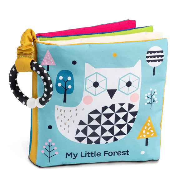 My Little Forest cloth children's book with tether on white background.