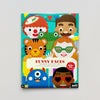 Funny Faces sticker activity set on grey background.