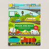 Roads and Rails sticker activity set on grey background.