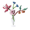 Decorative glass flowers in a clear vase on a transparent background