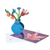 Pop-up card with a blue vase and flowers on a green background