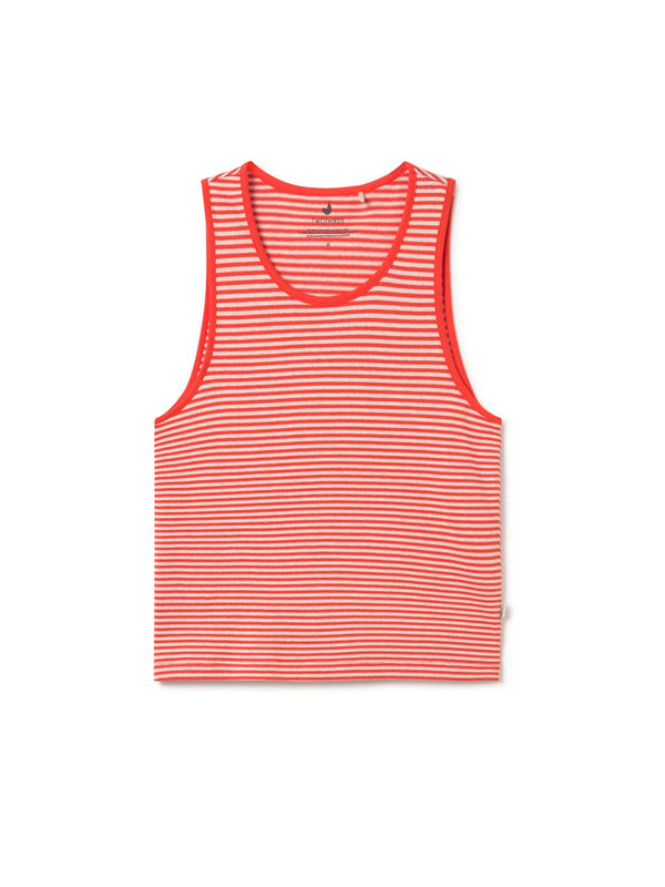 Red and white striped tank top on a white background