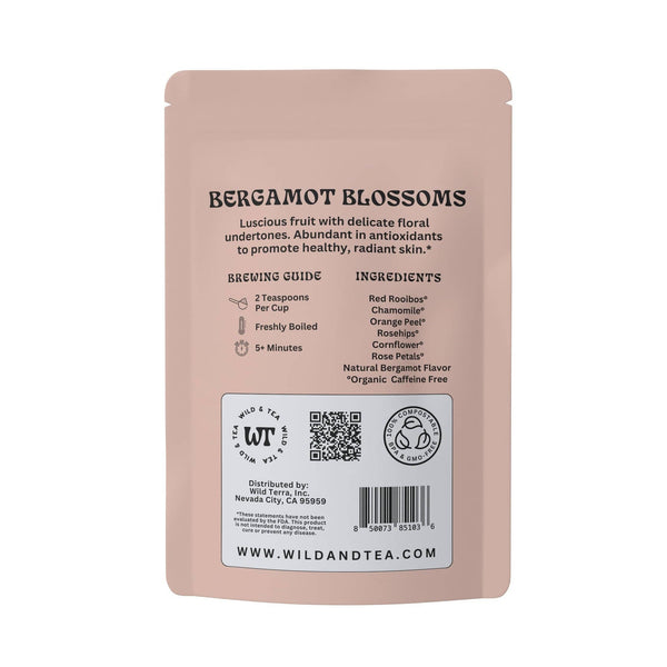 Tea package with brewing guide and ingredients on a white background