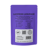 Purple package of Lavender Lemonade tea with text and branding on a white background