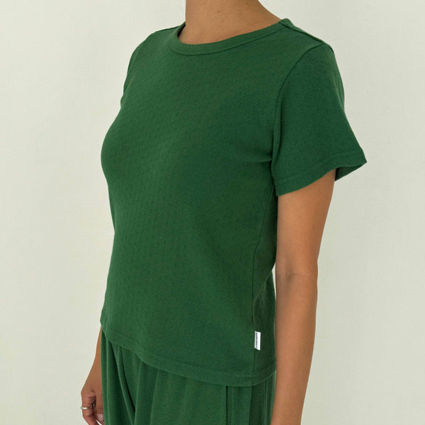 Pointelle Babe Tee in Moss Green