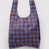 Blue plaid reusable bag on a white background