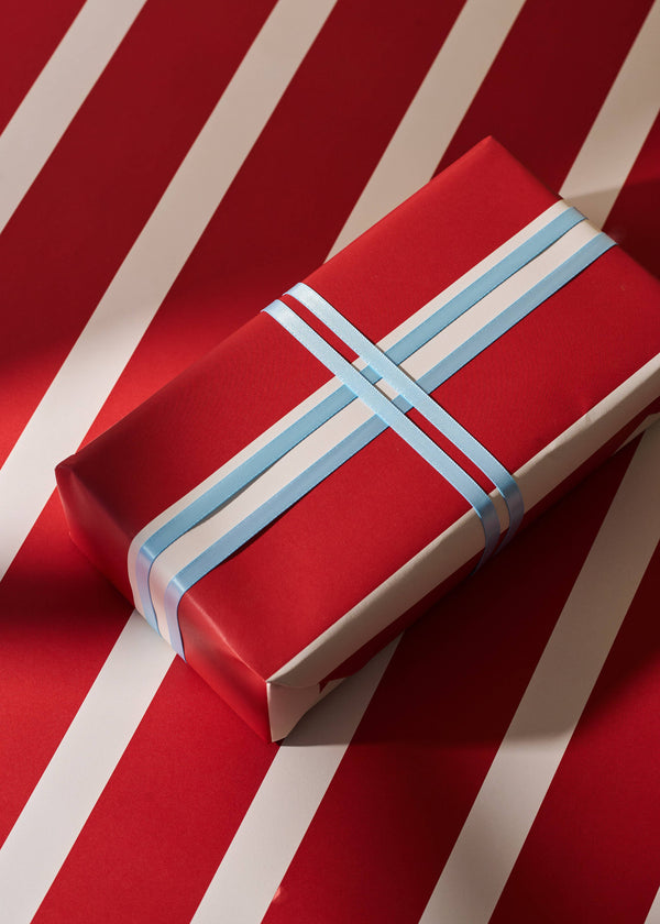 Olive and Red Stripe Double Sided Gift Wrap (set of 3 sheets)