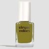 Cirque Colors nail polish bottle with a jelly olive green polish on a white background