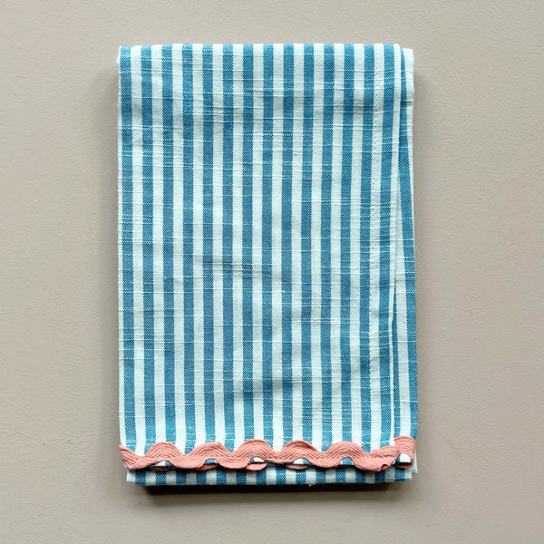 Woven Cotton Striped Tea Towel with Ric Rac Trim