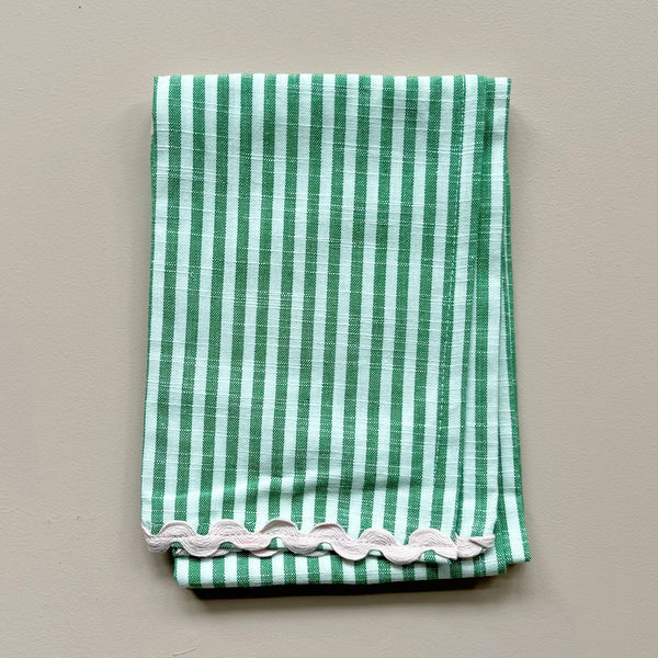 Woven Cotton Striped Tea Towel with Ric Rac Trim