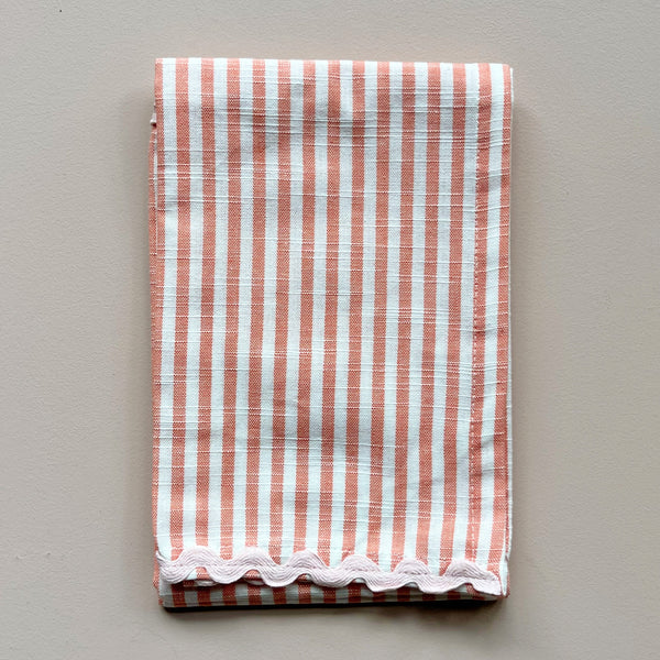 Woven Cotton Striped Tea Towel with Ric Rac Trim