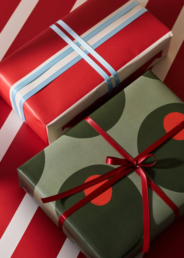 Olive and Red Stripe Double Sided Gift Wrap (set of 3 sheets)