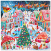 Colorful Christmas North Pole village scene jigsaw puzzle with Santa, reindeer, and festive houses.
