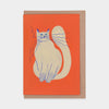 Card with a beige cat illustration on an orange background