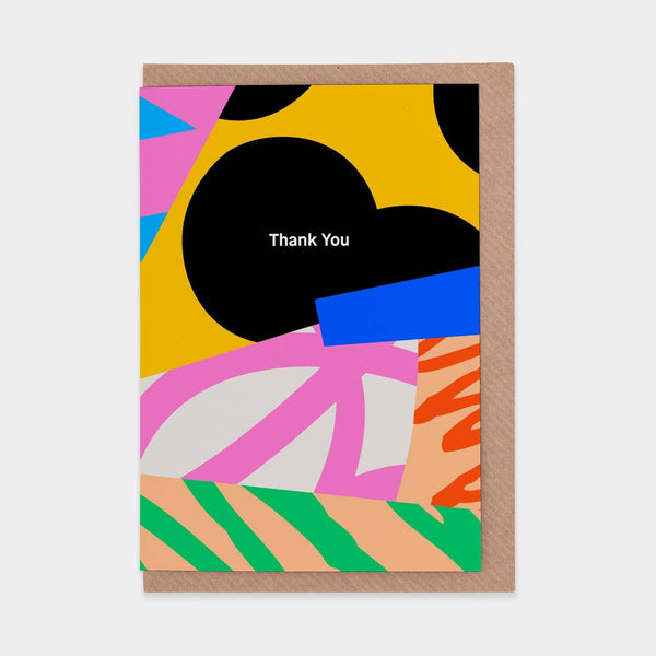 Colorful greeting card with abstract design and 'Thank You' text on a white background