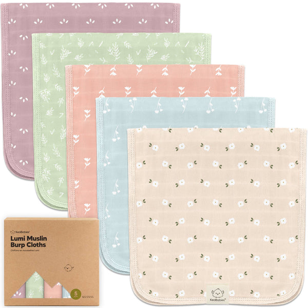 Lumi Muslin Burp Cloths for Baby - Bloom 5 pack