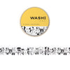 Washi tape with black and white dog doodles design on a white background