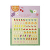 Nail stickers with fruit and flower designs in colorful packaging against a white background.