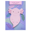 Sticky notes with a pink axolotl design on a purple background