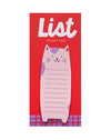 Cat-shaped sticky note pad with 'List' text on a red background