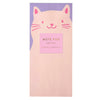 Cat-illustrated note pad with a pink front cover and purple back on a white background