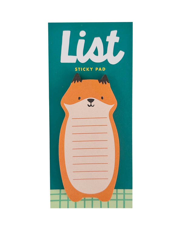 Sticky note pad with fox design on teal packaging against a white background.